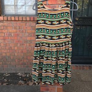 Green, Orange, and Black Sleeveless Print Dress